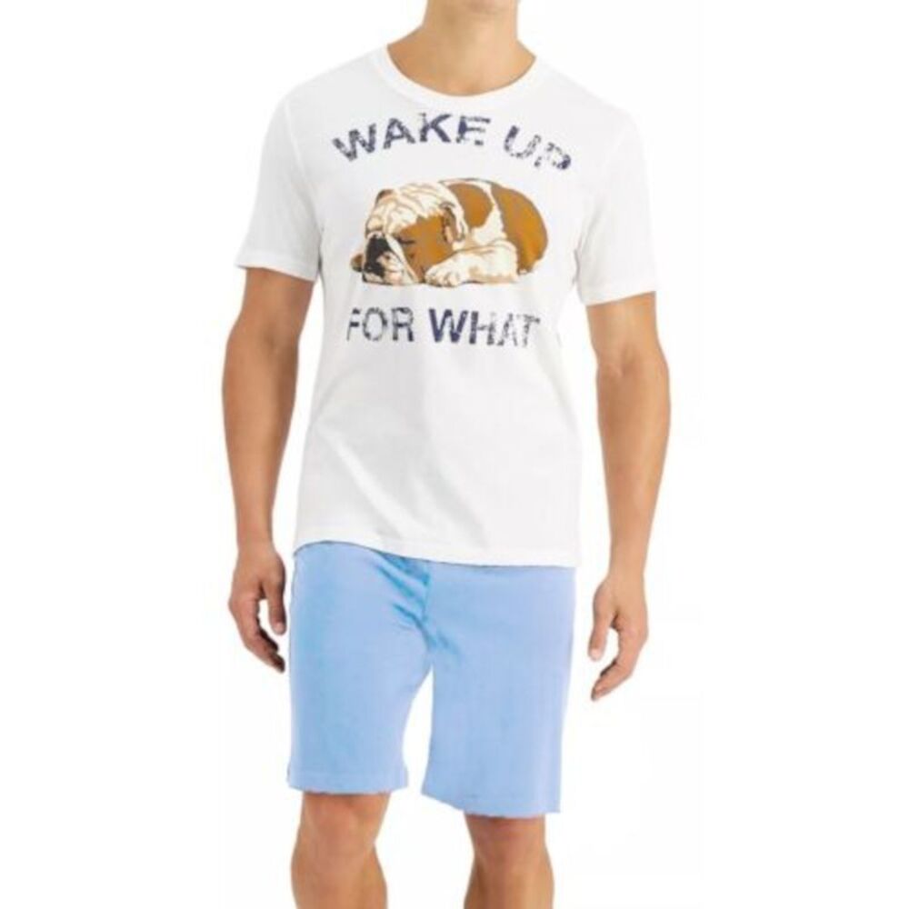 CLUBROOM Mens White Drawstring Short Sleeve T-Shirt Top Shorts Pants Pajamas XL